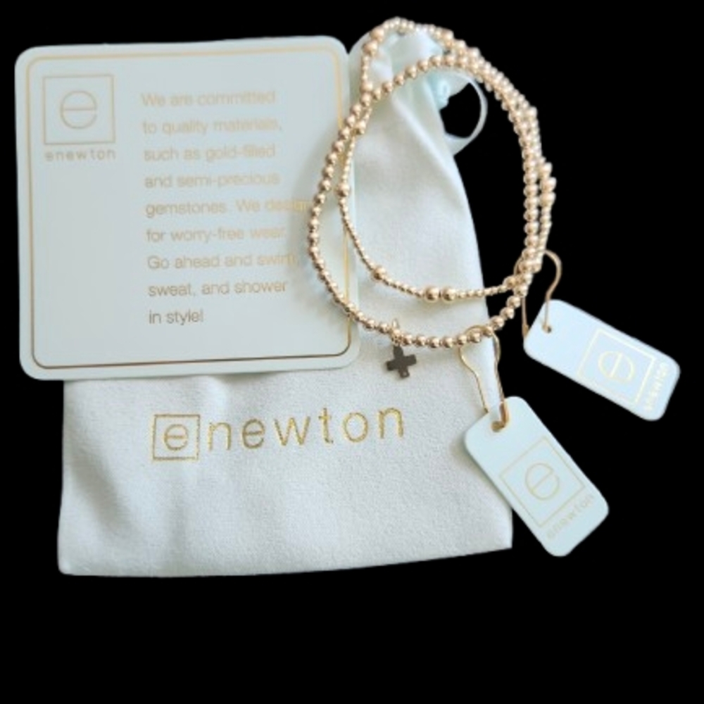 Newton Elegant Gold Beaded Necklace with Cross Pendant